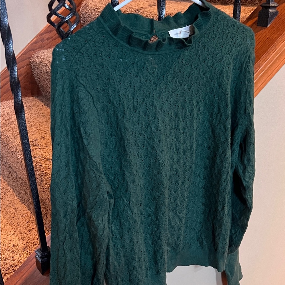 Treasure & Bond Forest Green Ruffled Mock Neck Sweater - Picture 8 of 10